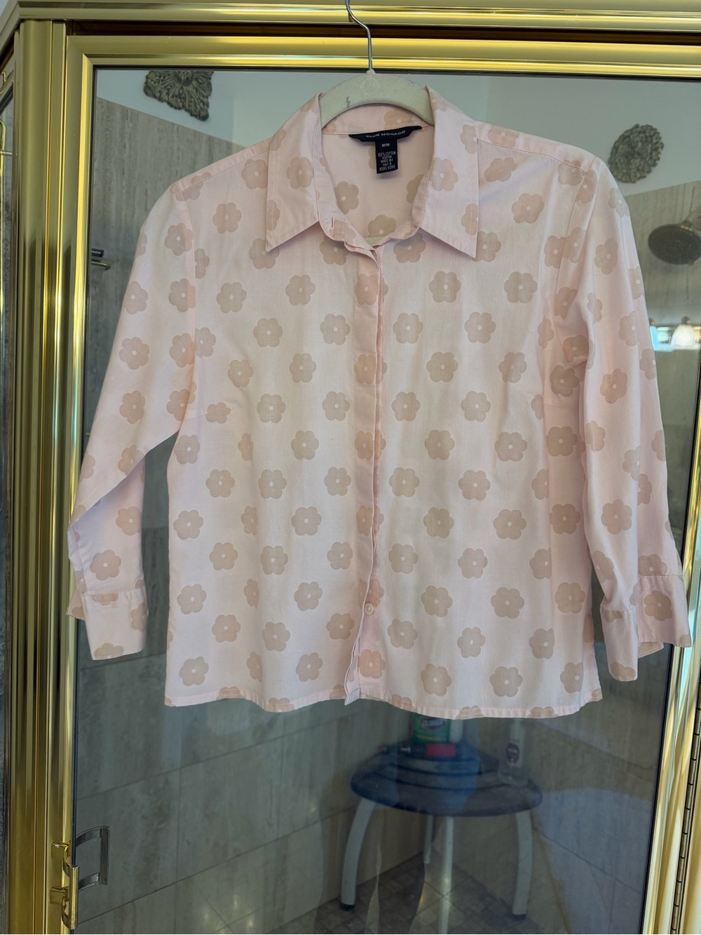 Club Monaco Pale Pink Floral 100% Cotton Button-Up